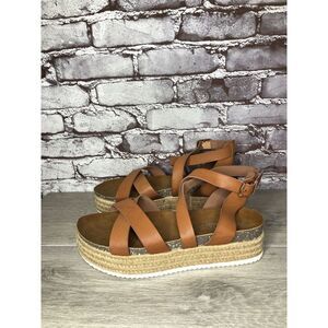 Patrizia Spring Step Renae Brown Leather Espadrilles Platform Sandals Women 11M